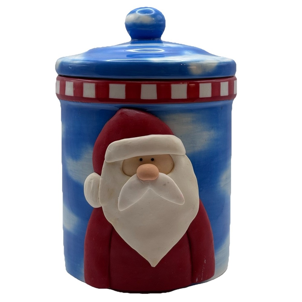 JOLLY SANTA  Sakura Oneida ZULAUF Earthenware Christmas Cookie Treat Jar 7.5"